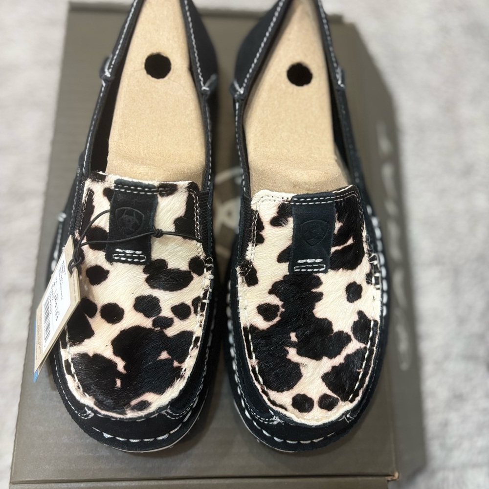 Ariat Black and White Suede Hair On Cruiser Loafers